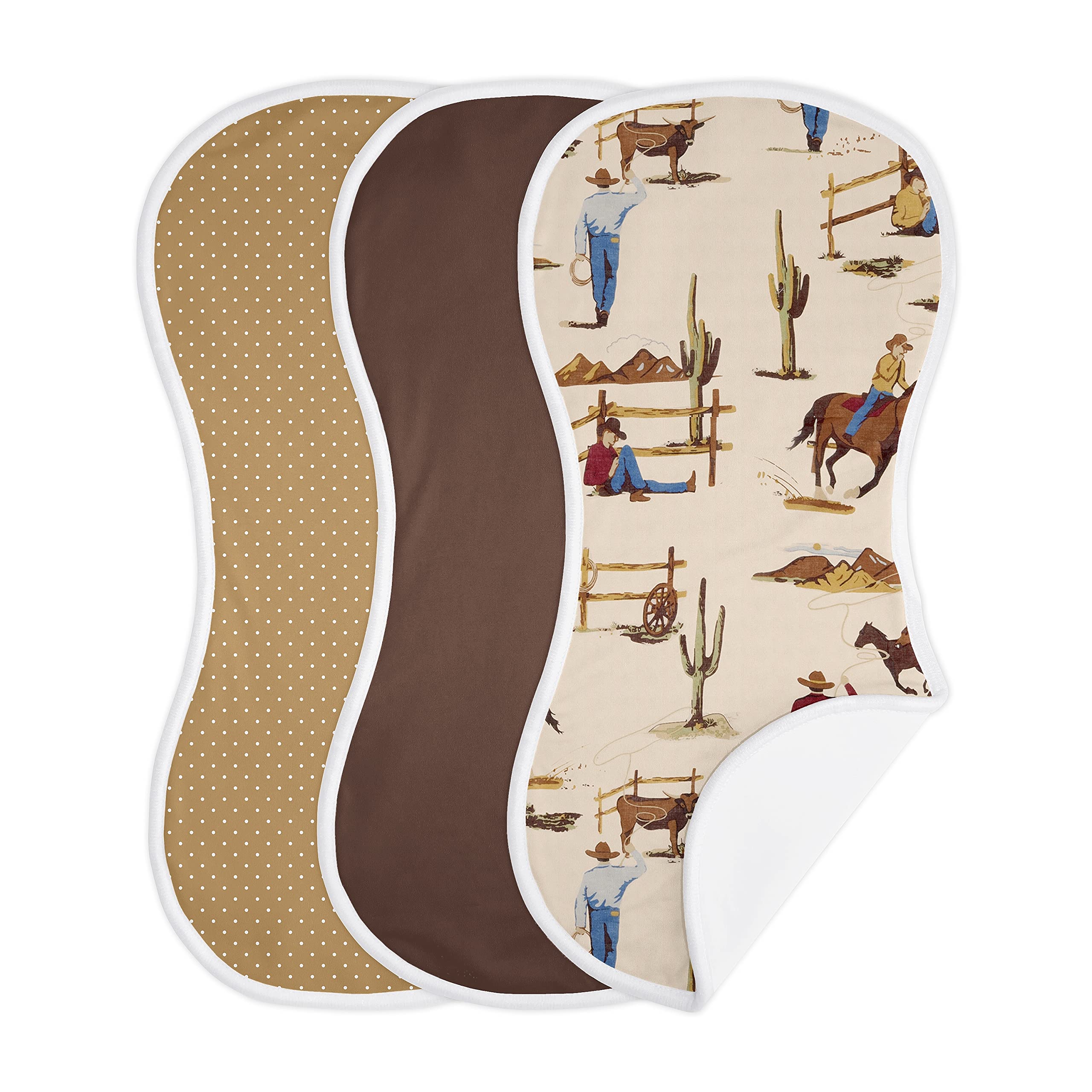 Sweet Jojo Designs Western Cowboy Baby Boy Absorbent Burp Cloths for Infant Newborn - Red Blue Tan Chocolate Brown and White Wild West Southern