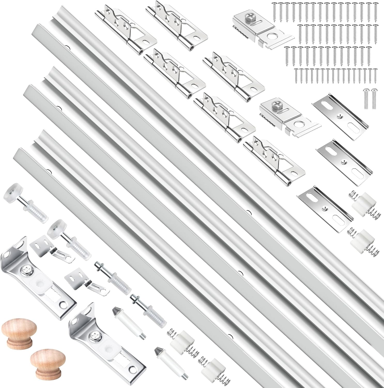 60IN Bifold Door Track Kit, 3Kit 20IN White Bifold Door Hardware kit with Track Closet Door Track Repair Tool Kit Included Full Accessories for Double Door, Folding Door, Accordion Door