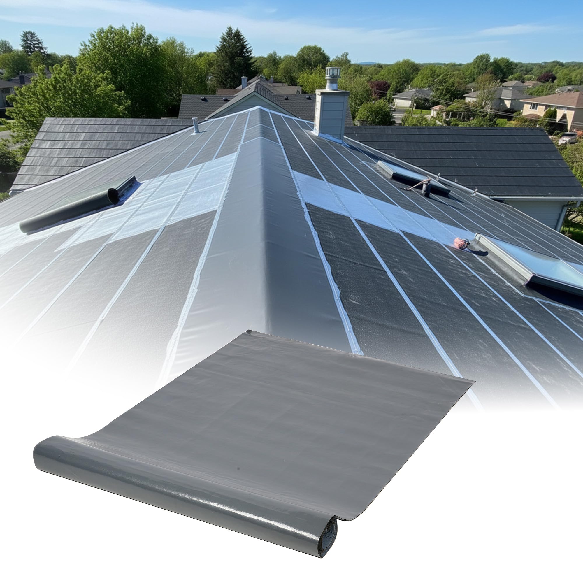 Rollo de techo autoadhesivo impermeabilizante, membrana de goma para techos de 39 pulgadas x 5 m, base protectora de techo para paneles de techo de metal, tejas de techo de casa y porche (gris)