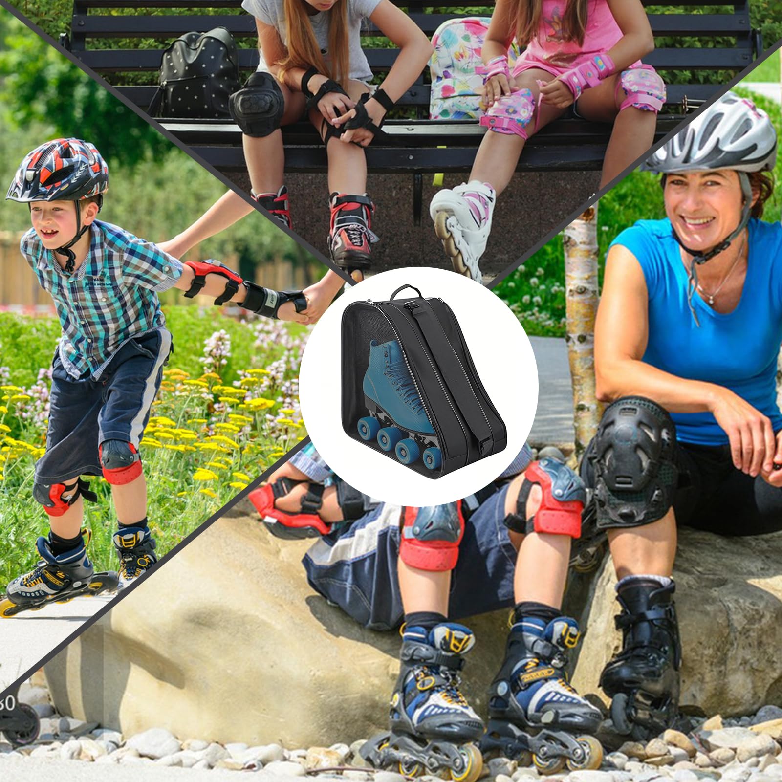 Borsa per pattini a rotelle, borsa per pattini da ghiaccio, borsa per hockey su ghiaccio, borsa da skater per bambini e adulti