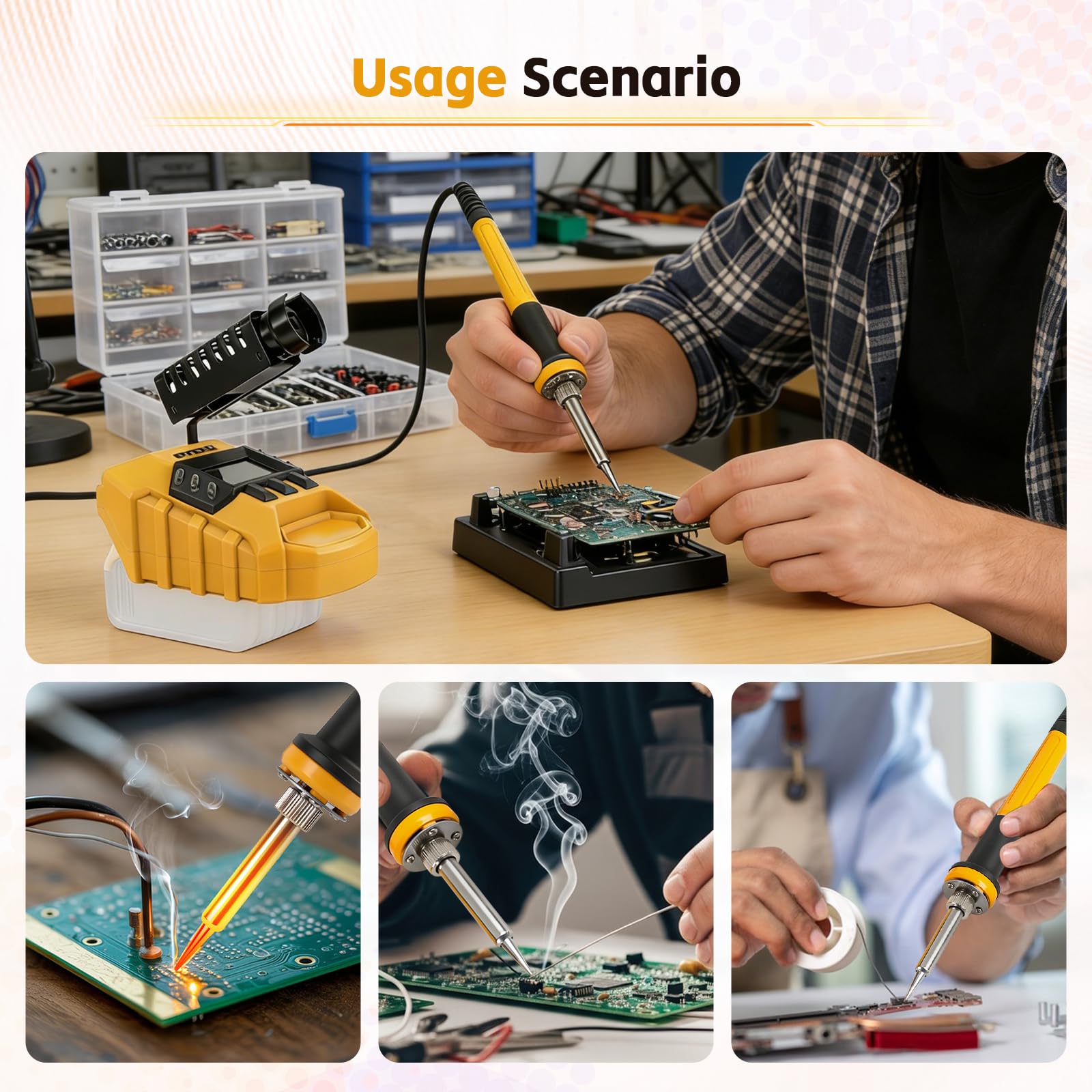 Estación de soldadura con batería para baterías DEWALT de 18 V/20 V, kit de soldadura de 60 W con pantalla digital, control de temperatura de 200 – 480 °C, calentamiento rápido, 5 puntas de soldadura