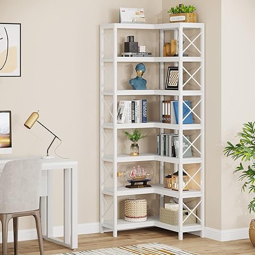 Miniatura 5 de Tribesigns Estantería esquinera de 7 estantes, estantería esquinera grande y moderna, estante esquinero de 7 niveles alto con marco de metal para