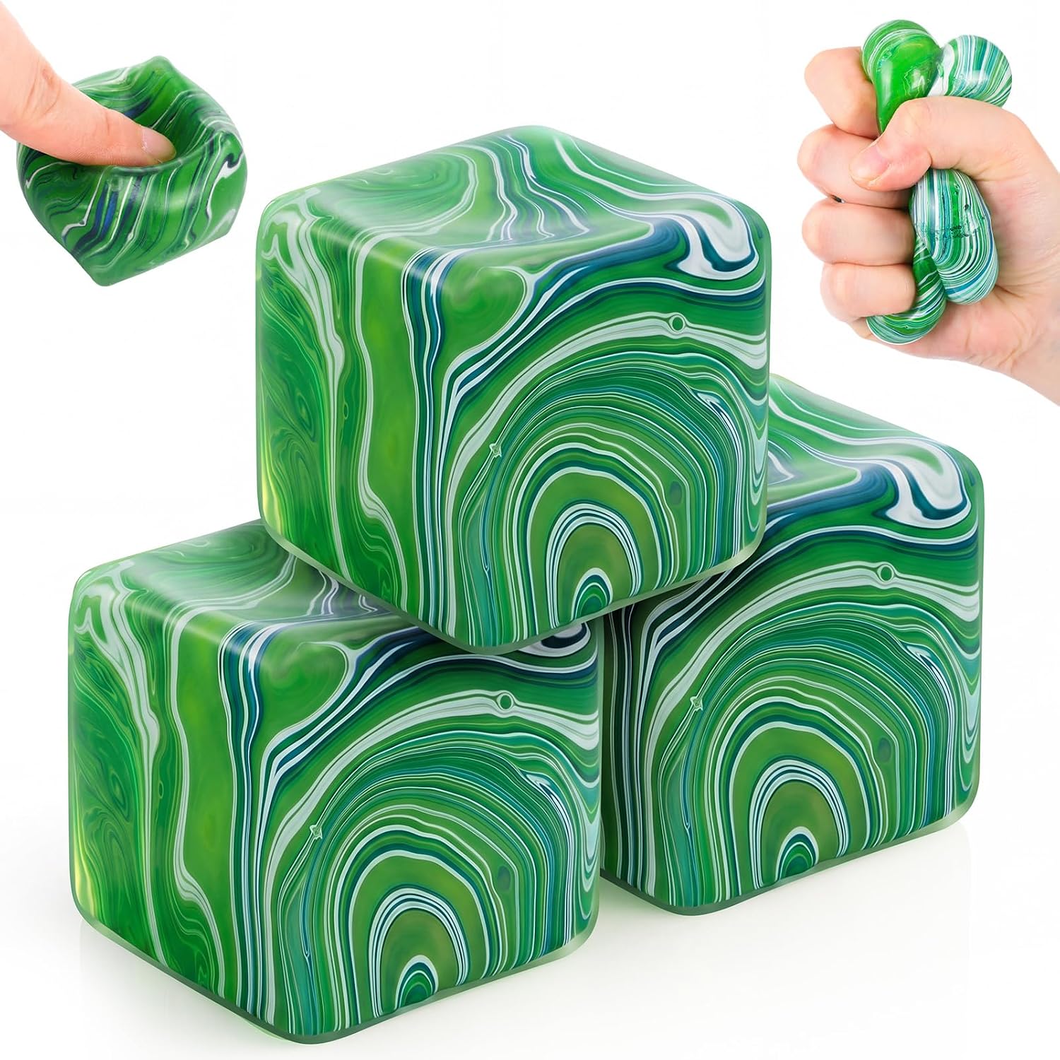 3 Pcs Stress Cube Bulk Swirl Ice Cube Stress Ball for Adults Anxiety Relief Soft Squeeze Sensory Square Ball for ADHD Prizes Goodie Bag Stuffers Party Favors(Orange, Green, Pink,1.38 Inch)