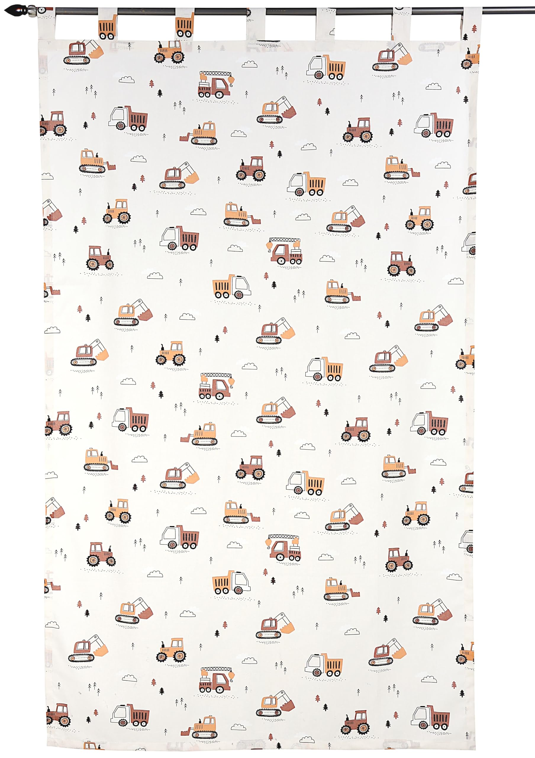 TupTam Kinderzimmer Vorhänge Baby Gardinen mit Schleifen 2er Set, Farbe: Baufahrzeuge/Bagger/Beige, Größe: ca. 155x95 cm