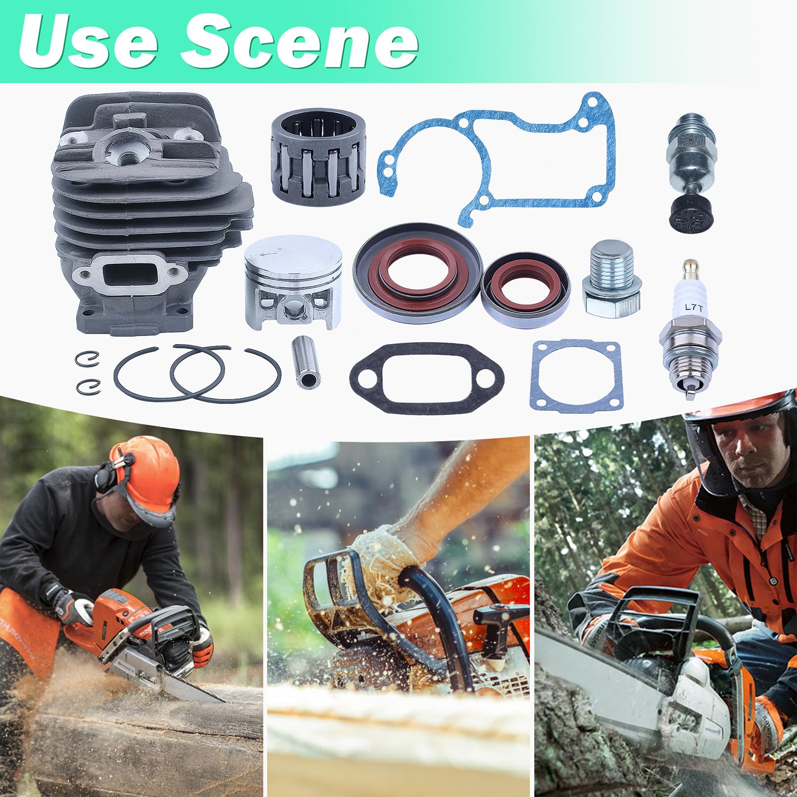 Nikasil de 44,7 mm Big Bore Cilindro Pistón Kit Para Stihl 026 MS260 026PRO Piezas de repuesto con juego de sellos de aceite Aguja Bujía de rodamiento