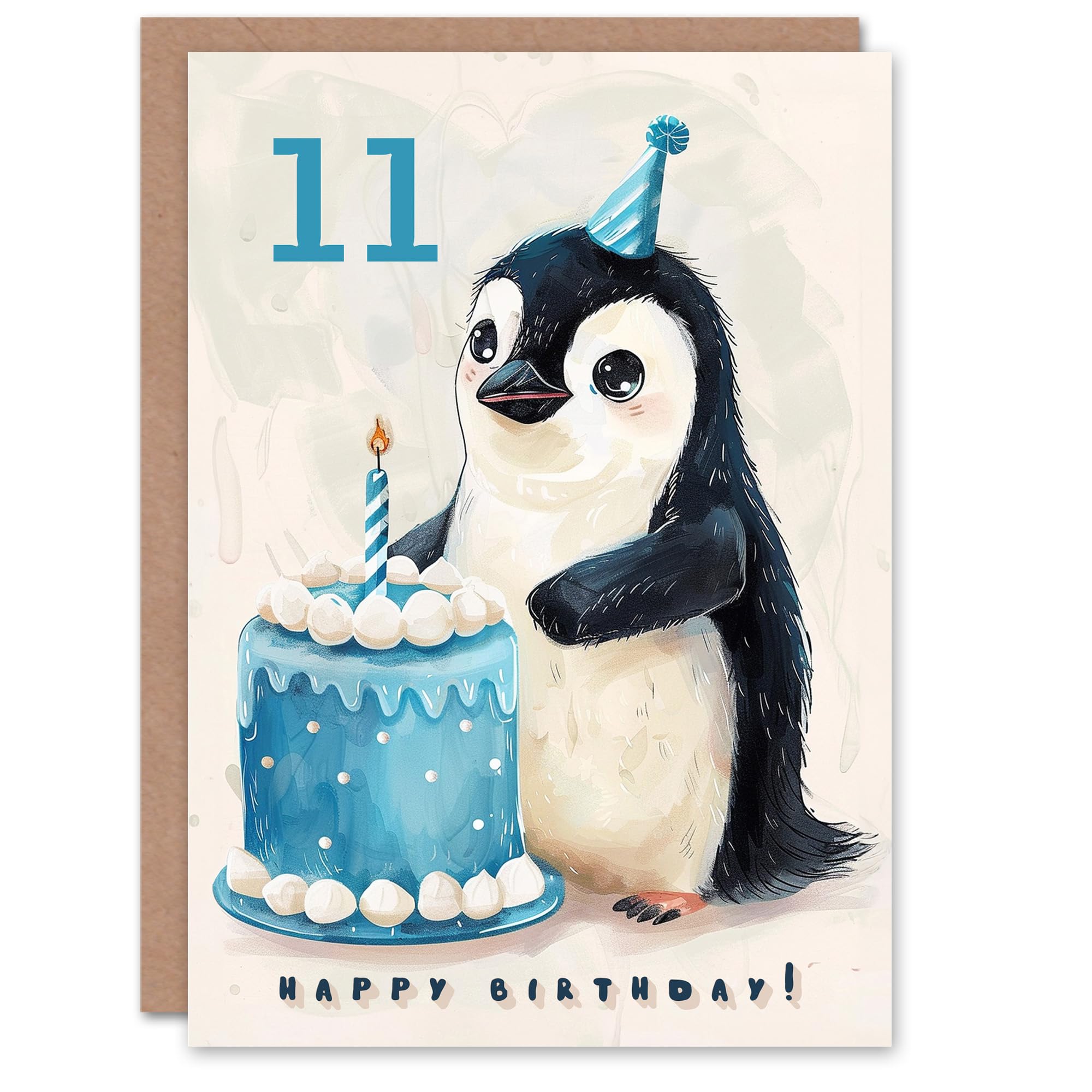 Artery8 11th Birthday Card Cute Baby Penguin Cake Cartoon Kids Age 11 Year Old Child For Son Daughter Girl Boy Happy Card