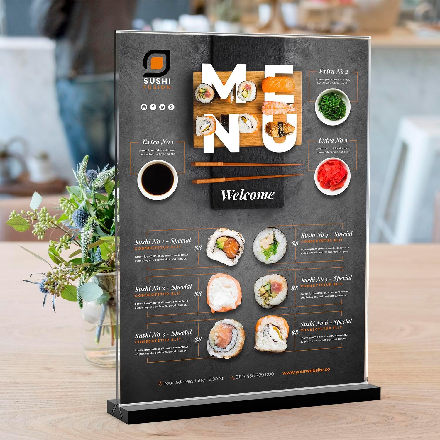 Acrylic Sign Holder with Black Base Desktop Display Holder for Homes Restaurants Offices Shops (3 Pack) - Image 5