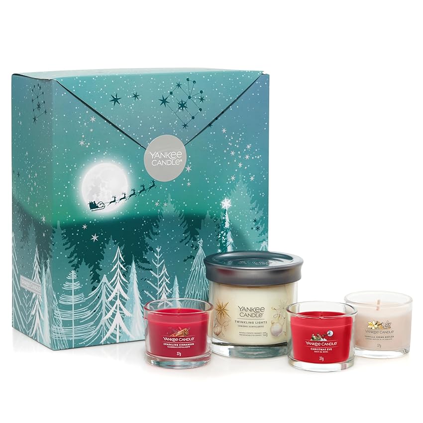 Immagine del prodotto Set regalo Yankee Candle | 3 candele votive profumate e 1 candela Signature Small Tumbler | Collezione Bright Lights | Regali di Natale