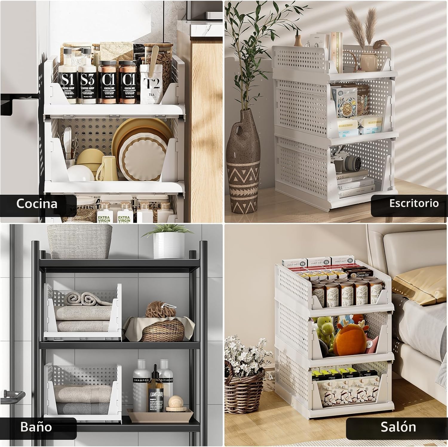 Zikenis 5 Piezas Organizador Armario, Apilables Cajones para Armario, Plástico, Plegables Cajones Almacenaje, Organizador de Armario para Ropa, Dormitorio, Cocina, Oficina, Baño