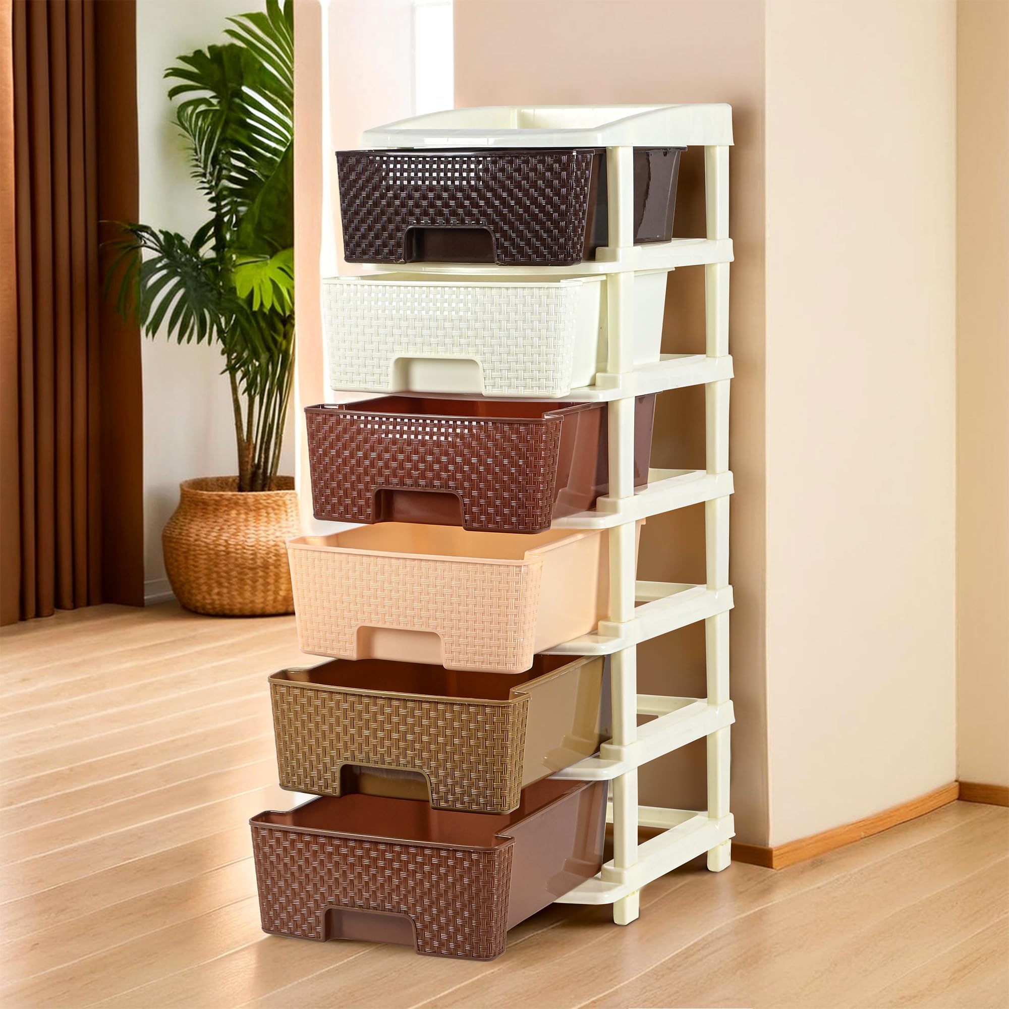 Kuber Industries 6-Layer Plastic Modular Storage Drawer for Home, Kitchen & Office | Large Chest of Drawers Racks for Storage Multipurpose Dress & Toys Organizer for Kids Room | Multi Brown-picture-28