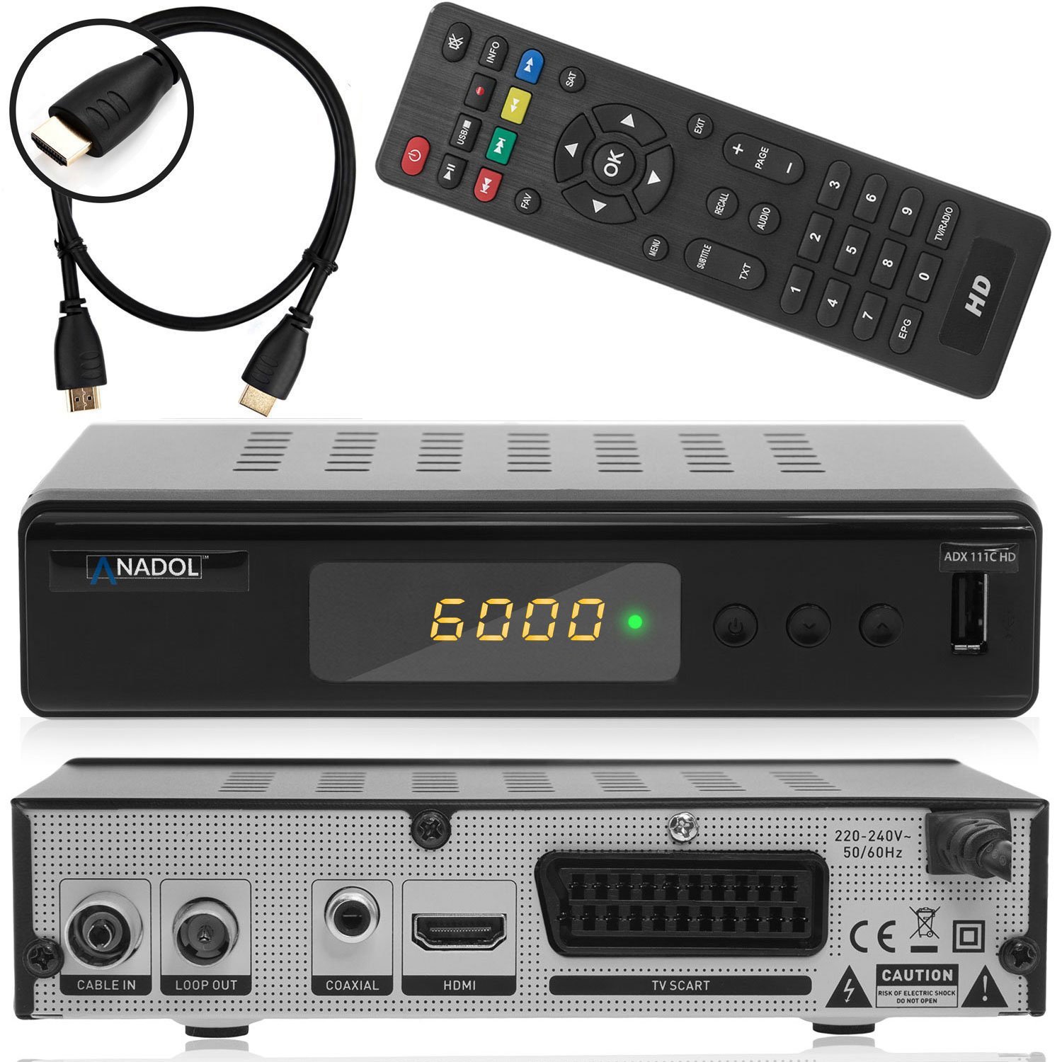 Comag DKR 40 Digitaler Kabel-Empfänger (Full-HD, HDTV, DVB-C/C2, HDMI, SCART, PVR, Mediaplayer, USB 2.0, 1080p), automatische Installation, HDMI-Kabel, Schwarz