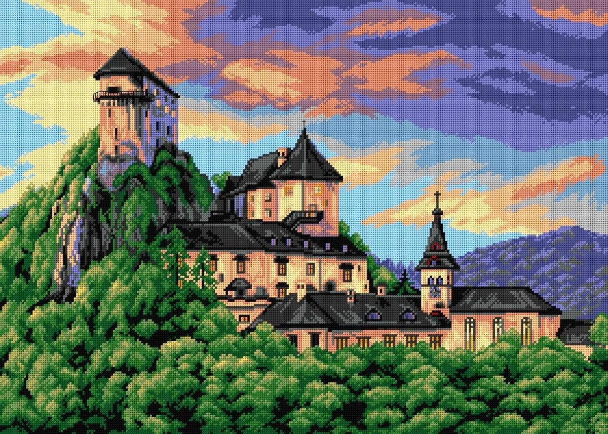 Wizardi Gobelin Canvas for halfstitch Without Yarn Orava Castle 2879R Orchidea