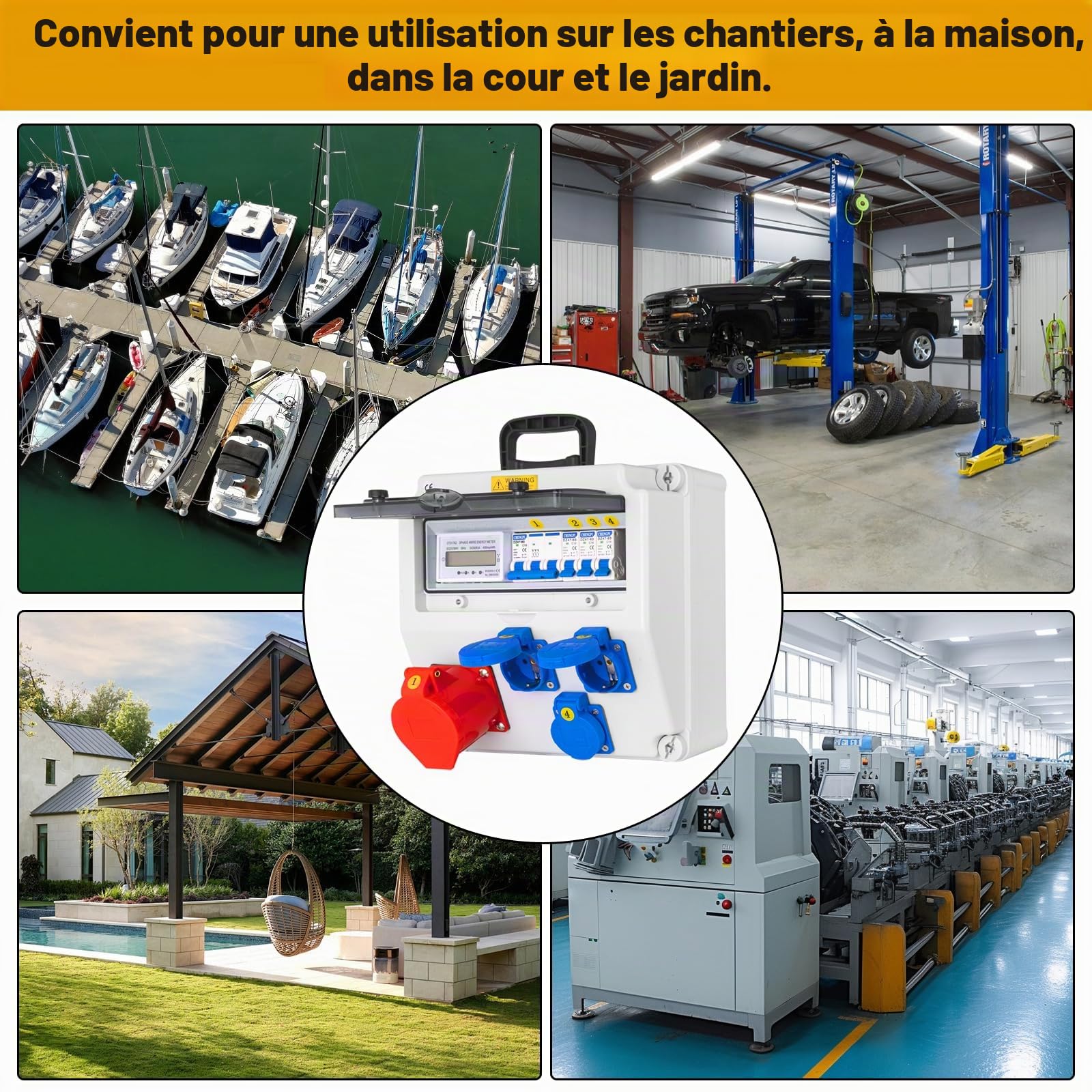 Coffret Electrique IP65 avec Prises schuko et prises CEE,Prise Exterieure Etanche Coffret de Chantier,Distributeur de Courant Électrique avec Disjoncteur pour Usage Extérieur et Intérieur