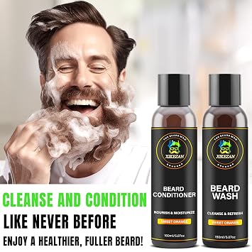 XIKEZAN Beard Wash & Beard Conditioner Natural Softener Set w/Argan & Jojoba Oils Smooths & Strengthens Christmas Stocking Stuffers Father Day Gifts for Men Him Dad Boyfriend Husband