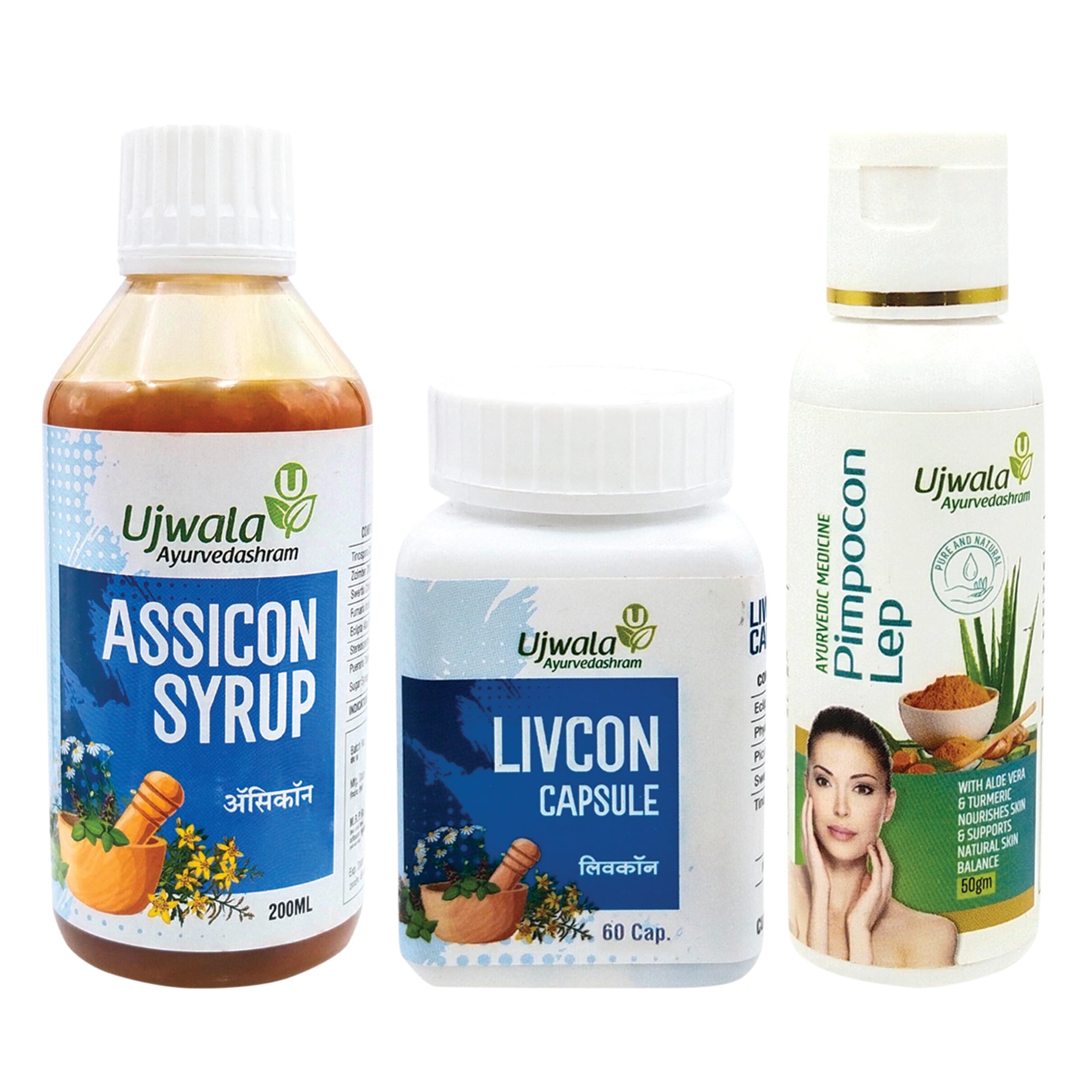 Livcon Capsule, Assicon Syrup and Pimpocon Lep Combi Kit for Urticaria I Itchy Rashes I Hives and Liver Related Allergies (3 Item in the set)