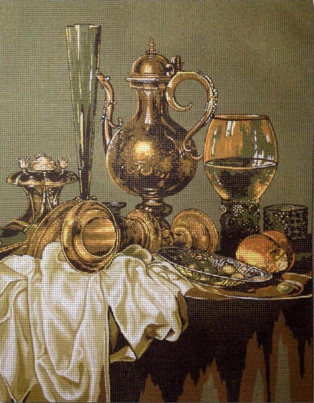 Kit broderie demi-point de croix tapisserie 30x40 nature morte fil coton multicouche