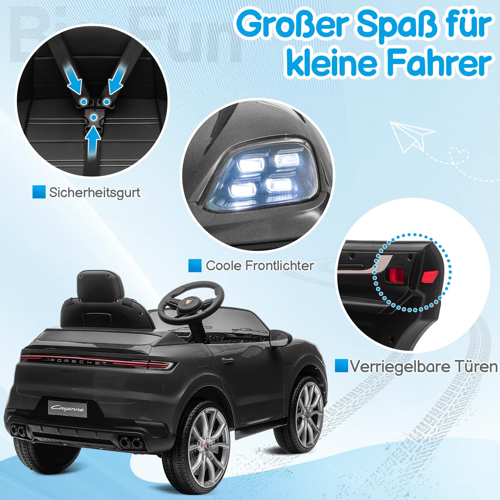 LALAHO Kinder Elektroauto 12V Kinderauto Elektrisch 2,4G-Fernbedienung, Elektrofahrzeuge 2-türig mit MP3, Musik, Hupe, LED-Leuchten (Grau)