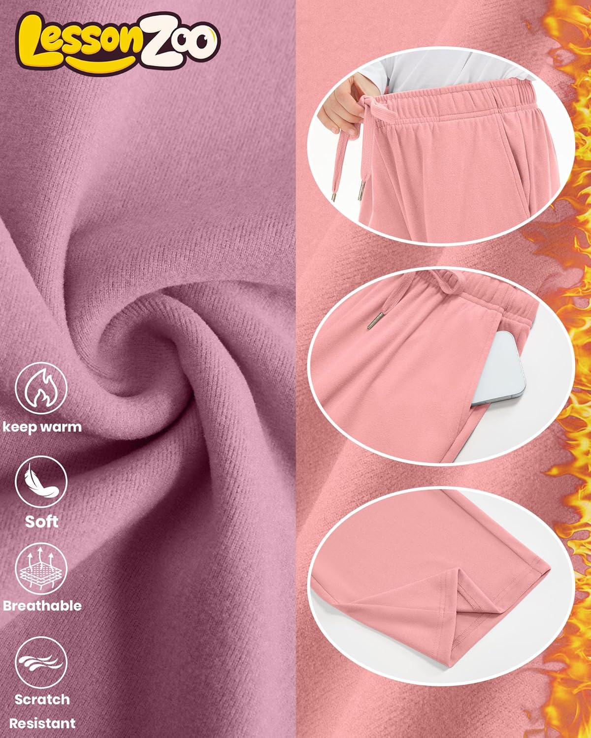 3 Pack Girls' Fleece Sweatpants Wide Leg Drawstring Casual Kids Joggers Open Bottom Loose Teen Pants with Pockets - Image 4