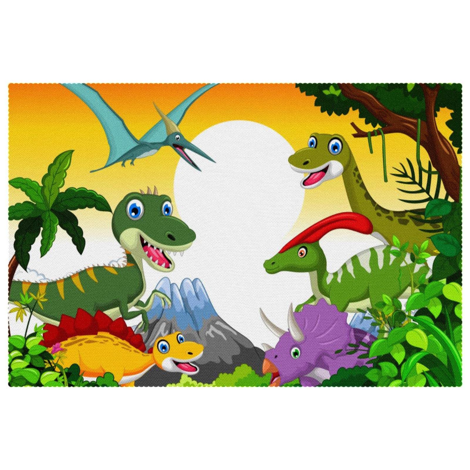 Sets de table à selfies antidérapants motif dinosaure lavables et résistants à la chaleur