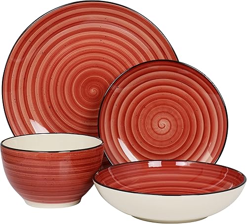 Miniatura 9 de Elama Gia - Vajilla redonda de cerámica de 24 piezas, color azul claro