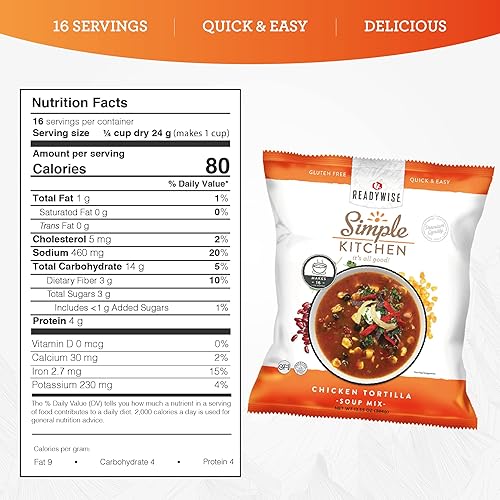 Miniatura 6 de READYWISE - Simple Kitchen, sopa de tortilla de pollo, 16 porciones, MRE, sin gluten, alimentos, mezcla de sopa, para eventos, senderismo,