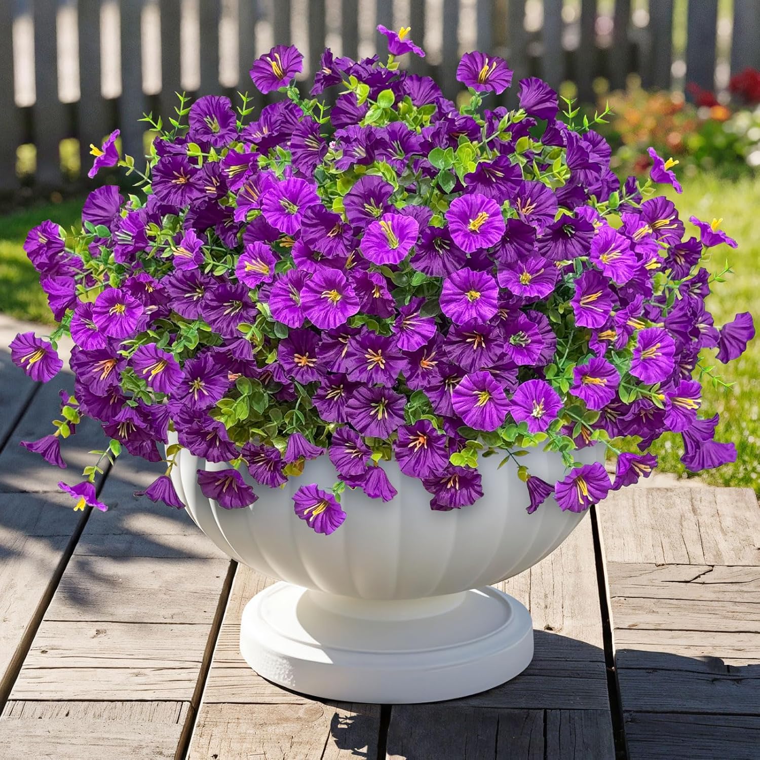 ICX 10pc Artificial Morning Glory Flowers for Outdoors,Silk Fake Flowers UV Resistant, Spring Flowers Artificial for Decoration,Outdoor Fake Plants for Door Porch Patio Planter Yard (Purple