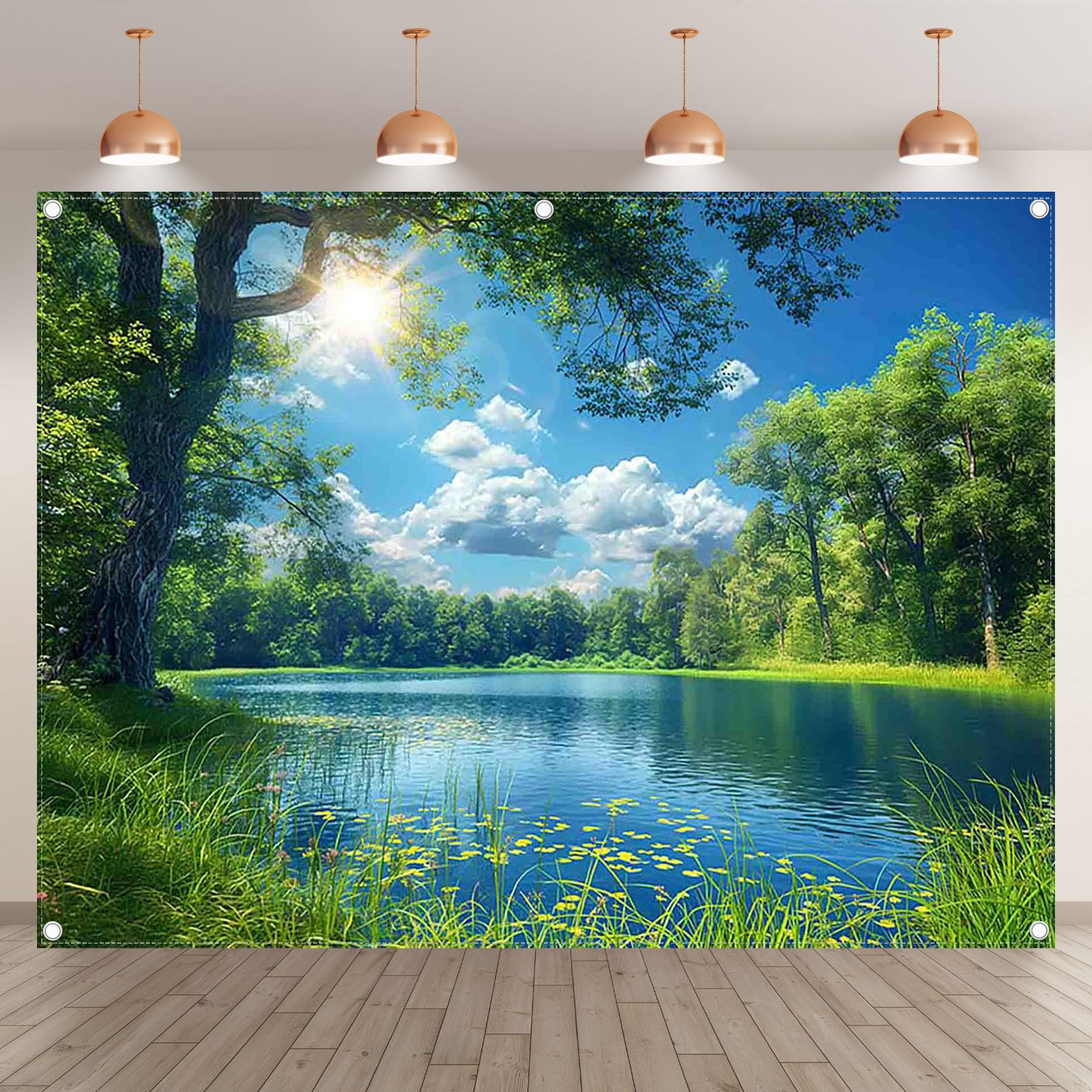 Luminora Tissu en Polyester 2,4 x 1,8 m Toile de Fond en Tissu Paysage Naturel, forêt, lac, Soleil, Ciel, extérieur, Voyage, randonnée, Camping, décorations de fête, bannière Photo de Vacances