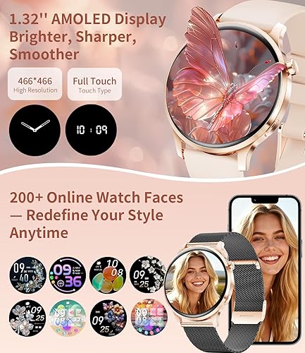 Miniatura 2 de SUNKTA Reloj inteligente para mujer (respuestahacer llamadas), reloj inteligente con pantalla Amoled de 1.32 pulgadas con frecuencia cardíaca,