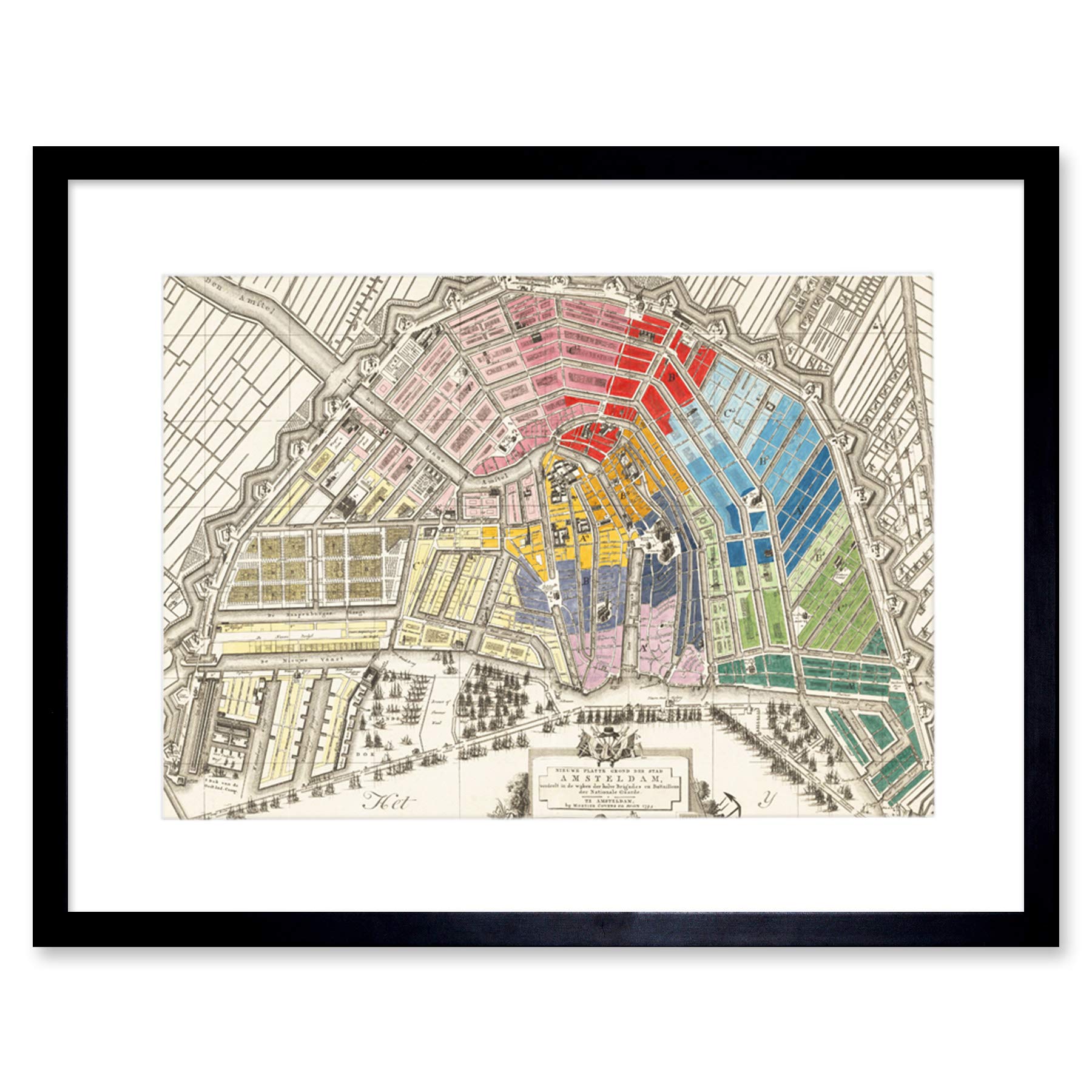 Wee Blue Coo Vintage Colourful Amsterdam Map Artwork Framed Wall Art Print 12X16 Inch