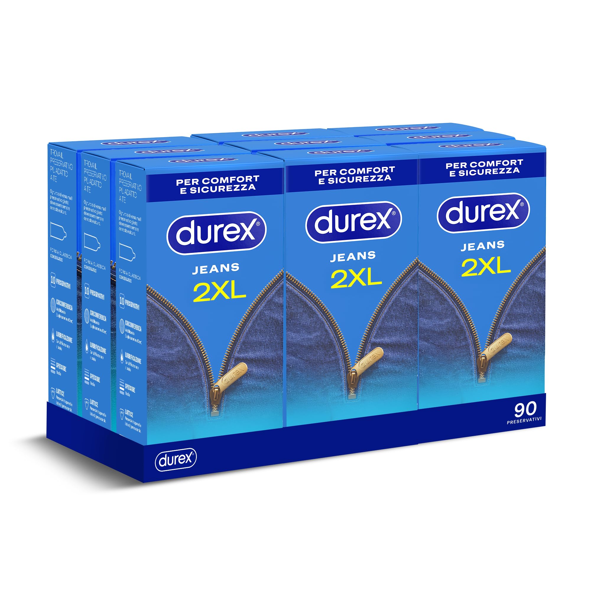 Durex Settebello XXL, Preservativi 2XL, 90 Profilattici, 3 confezioni da 30 preservativi