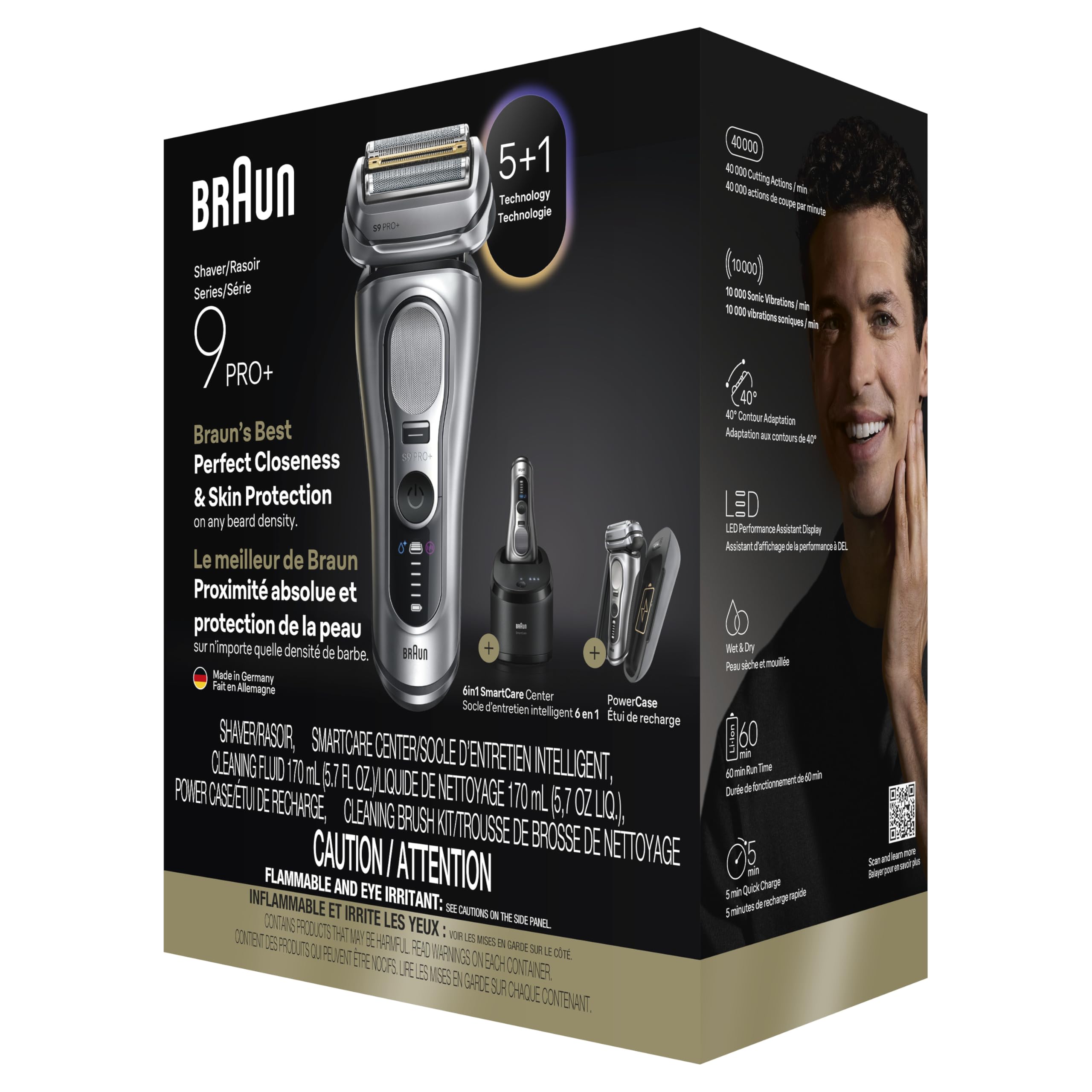 Braun Electric Razor for Men Series 9 PRO+ Electric Foil Shaver with Precision Trimmer, 6in1 SmartCare Center, Travel Powercase, 9677cc