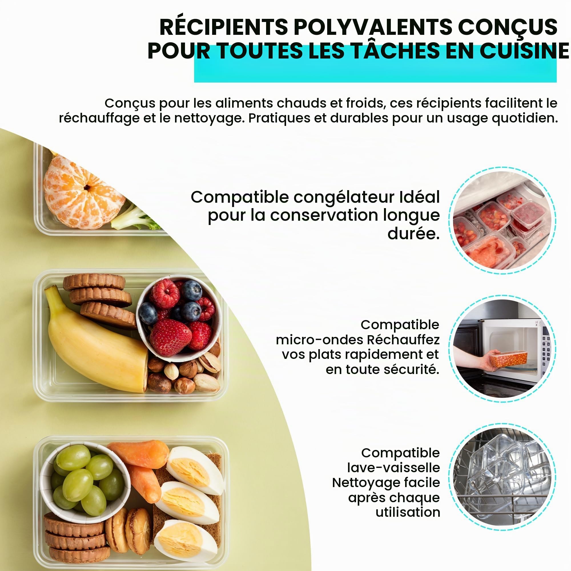 We Can Source It Ltd - Plastique Transparent Qualité Conteneurs Rectangulaire Tubes avec Couvercles Micro-Ondes Alimentaire Repas A Emporter - 500ml