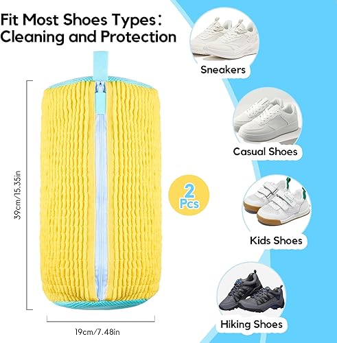 Miniatura 6 de Bolsa para lavadora de zapatos, 2 bolsas de zapatos para lavadora, con 2 estiradores de botas (L 6-12.5), limpieza profunda de 360, se adapta a la