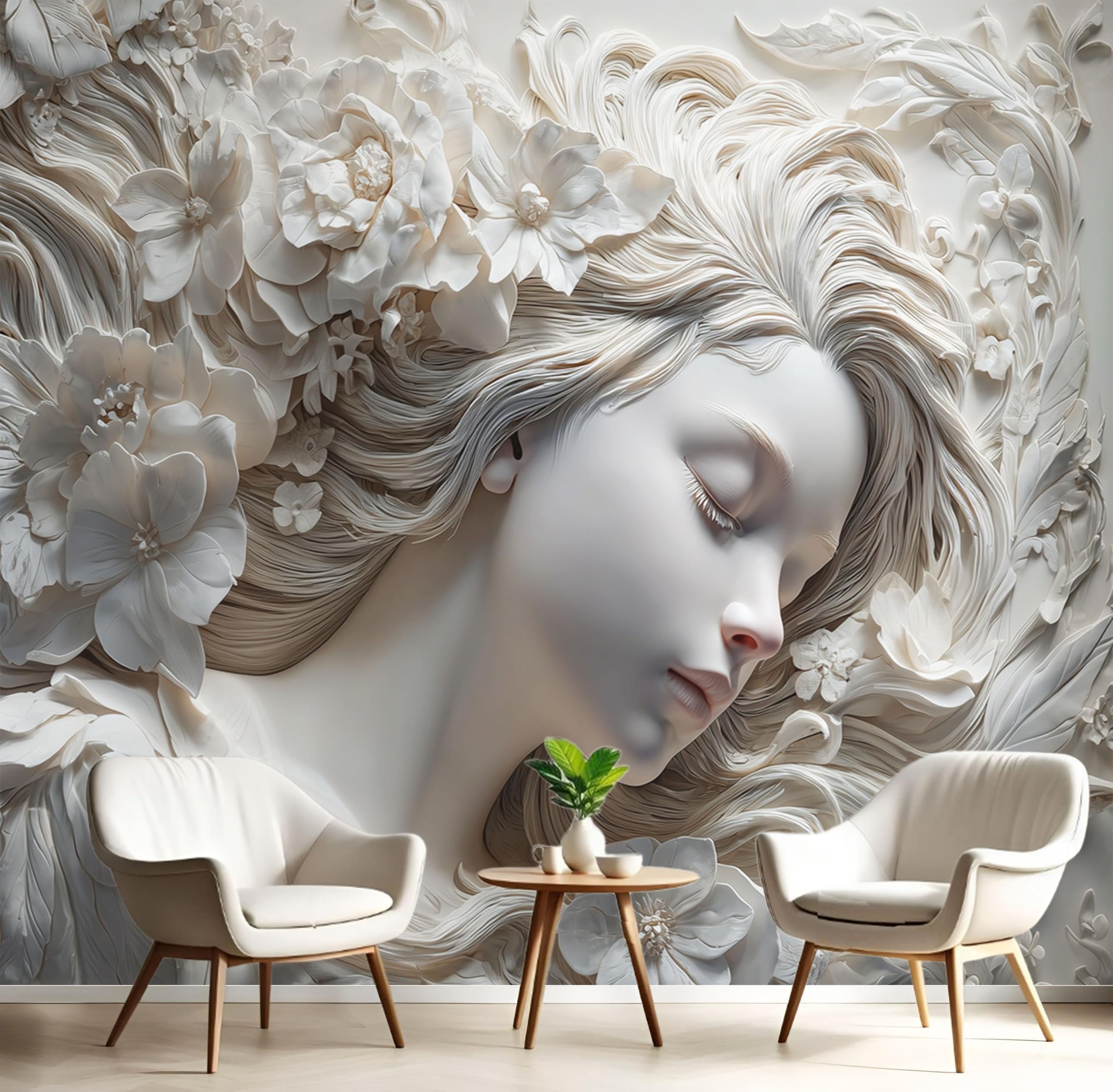 Papier peint panoramique relief 3D à poils longs tapisserie murale beige salon