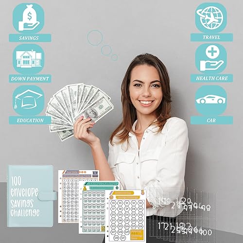 Miniatura 4 de Carpeta de desafíos de ahorro de dinero con 100 sobres, carpeta de presupuesto A5 con sobres de efectivo, libro de desafíos de ahorro para ahorrar
