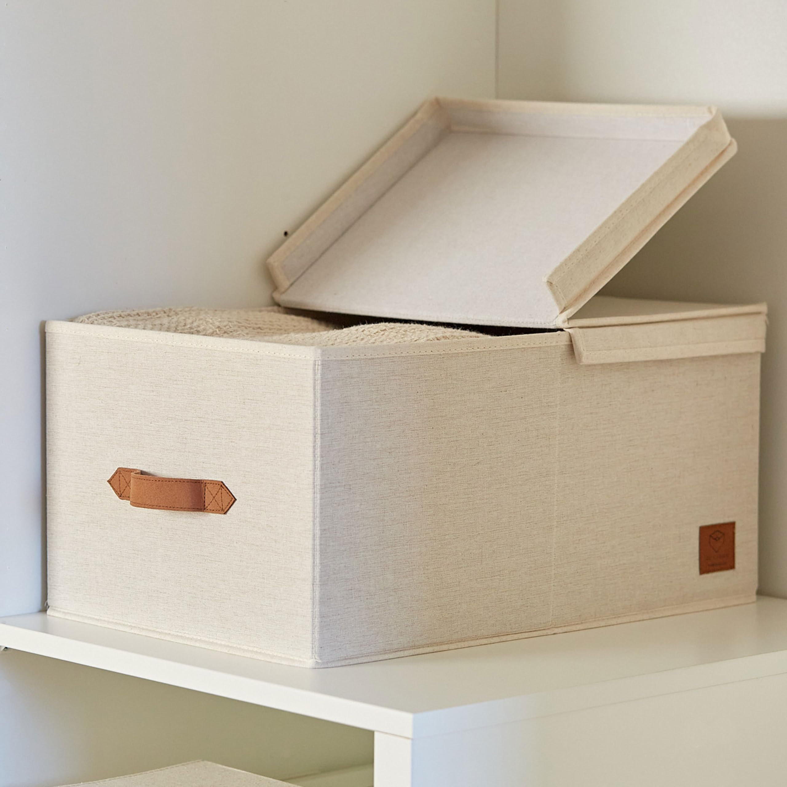 LOVE IT STORE IT Premium Aufbewahrungsbox mit Deckel Stoff - Aus Leinen-Baumwoll-Gemisch - Verstärkt mit Holz - Groß und stabil - Beige - 50x33x24 cm (Packung mit 3)