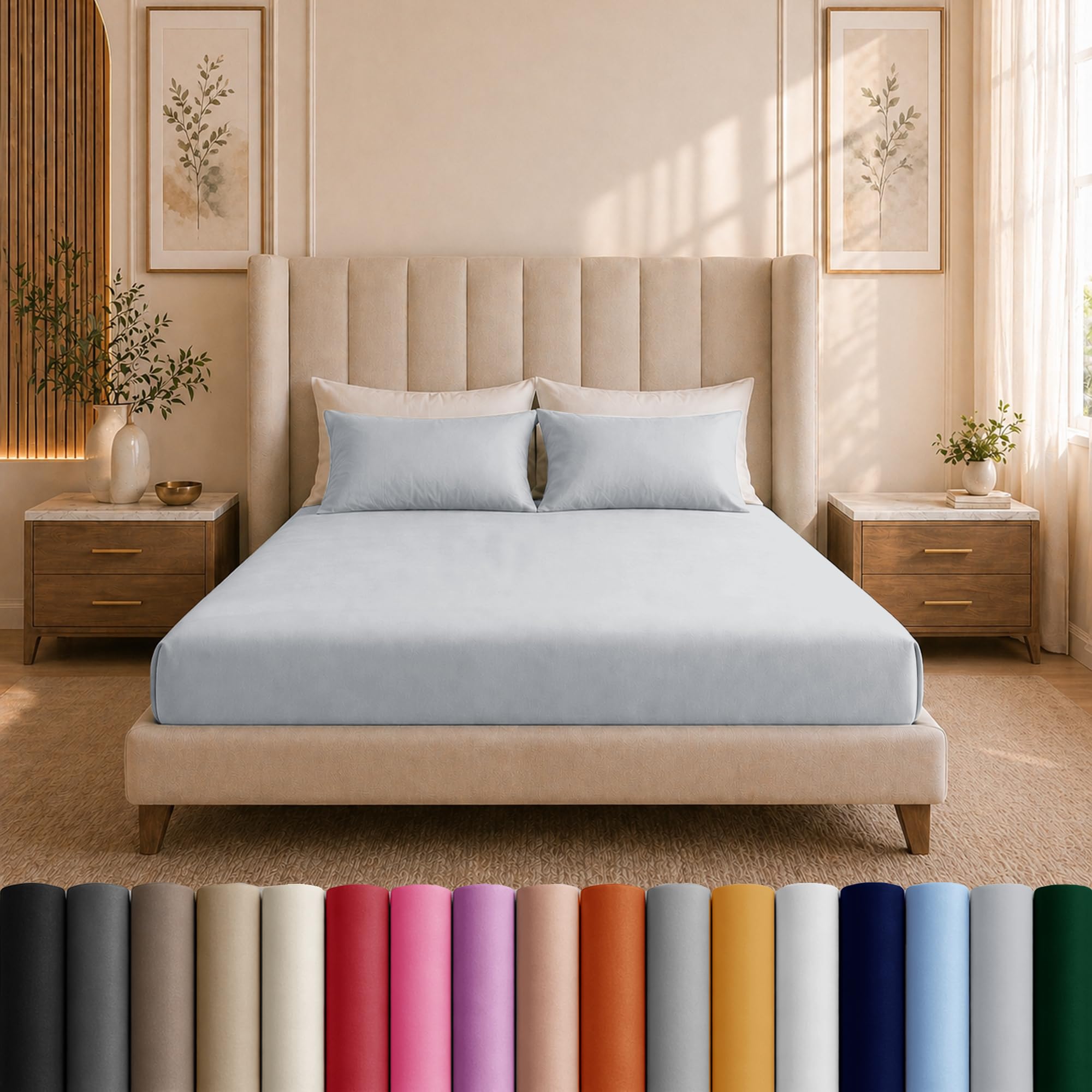 Moonlight Bedding Silver King Size Fitted Sheets - 25Cm Deep King Fitted Bed Sheets - Soft Brushed Fabric Shrinkage, Wrinkle Free And Fade Resistant Easy Care Bed Sheet (152 X 200 Cm)