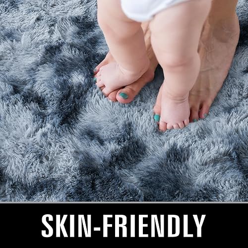 Miniatura 3 de TWINNIS Alfombras grandes de pelo largo de 4 x 6 para sala de estar, dormitorio, teñido anudado azul y gris, alfombras de felpa súper suaves para