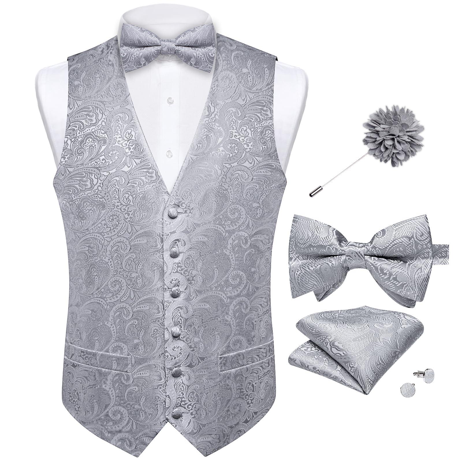 DiBanGu Mens Paisley Suit Vest Bowtie Formal/Casual Dress Waistcoat