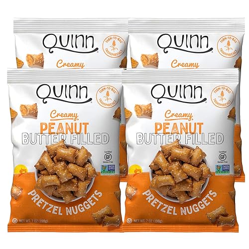 Quinn Pepitas de pretzel rellenas de mantequilla de maní, sin gluten, sin OMG, bolsa de 7 onzas (4 unidades)