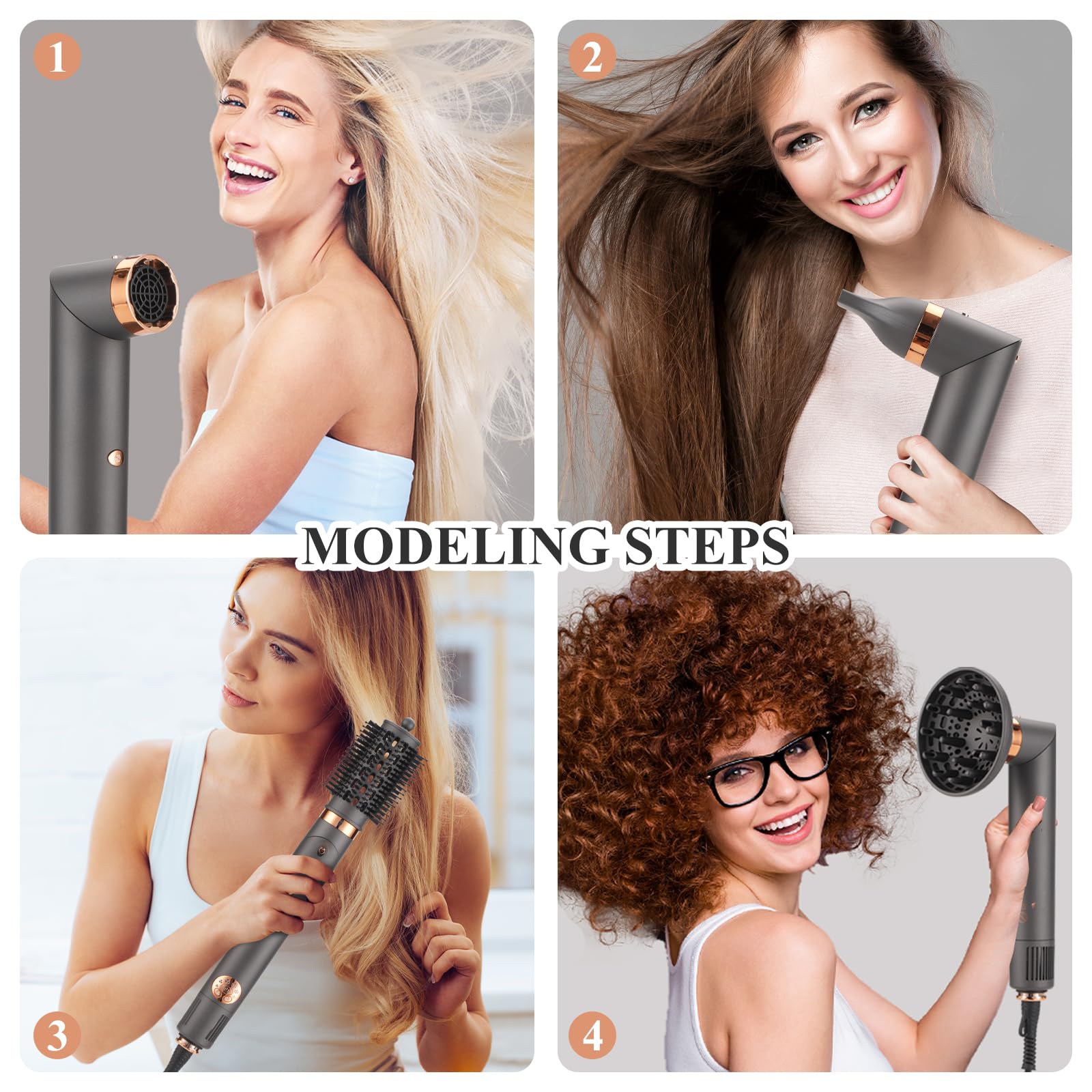 BESTBOMG Air Styler 6 en 1 Cepillo Secador De Pelo, Hairstyler 110000 RPM Cepillos de Aire Caliente, Moldeador Alisador, Cepillo Alisador Pelo, Rizadores Automáticos, Cepillo Redondo