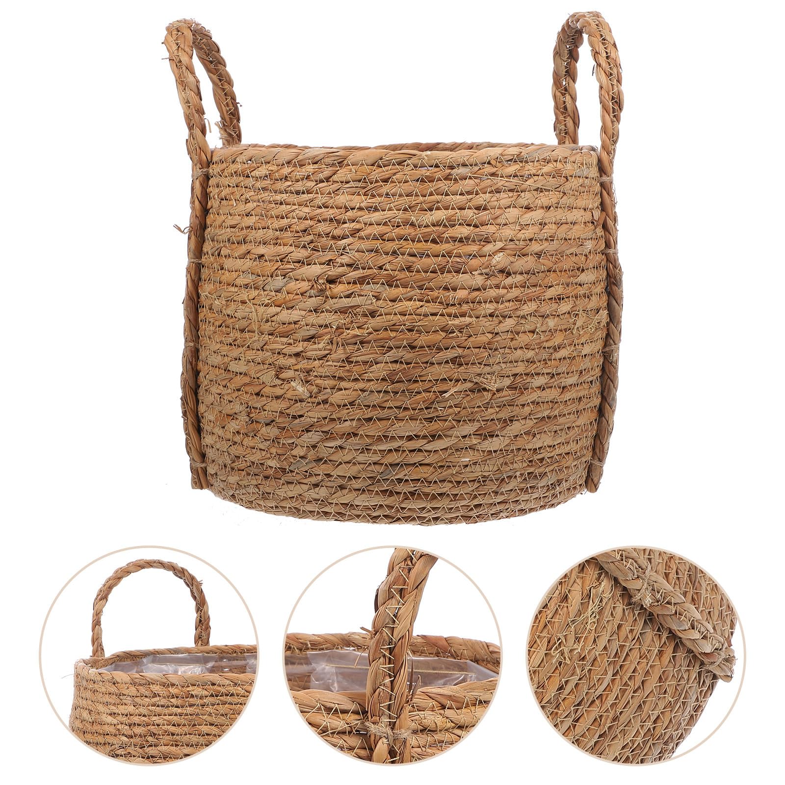 Panier à Plantes Tressé en Jonc de Mer Poignées, Utilisable comme Jardinière D’Intérieur et Panier de Rangement Petit Format