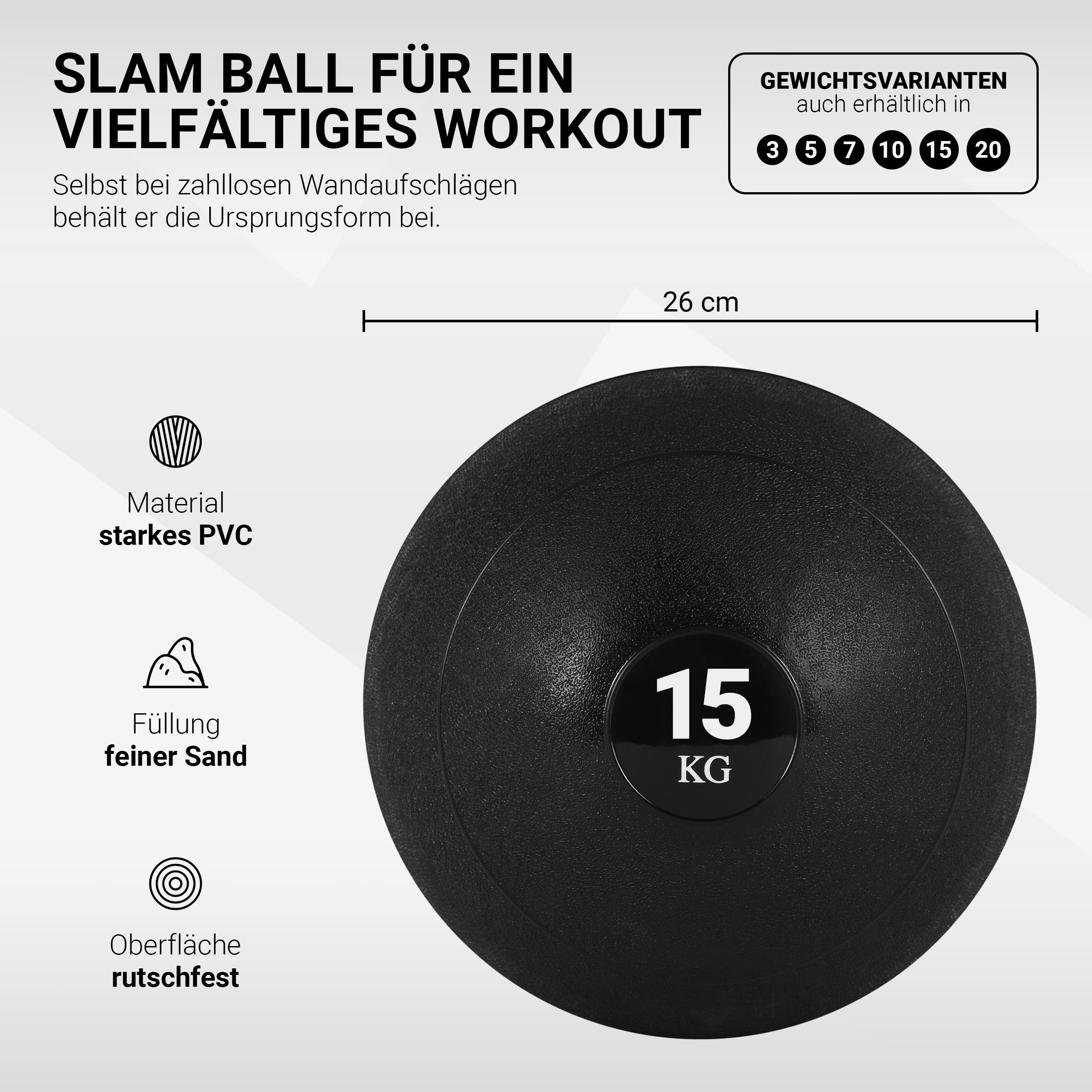 MSPORTS Slam Ball Premium - Palla medica, 3-20 kg, 15 kg, colore: Nero