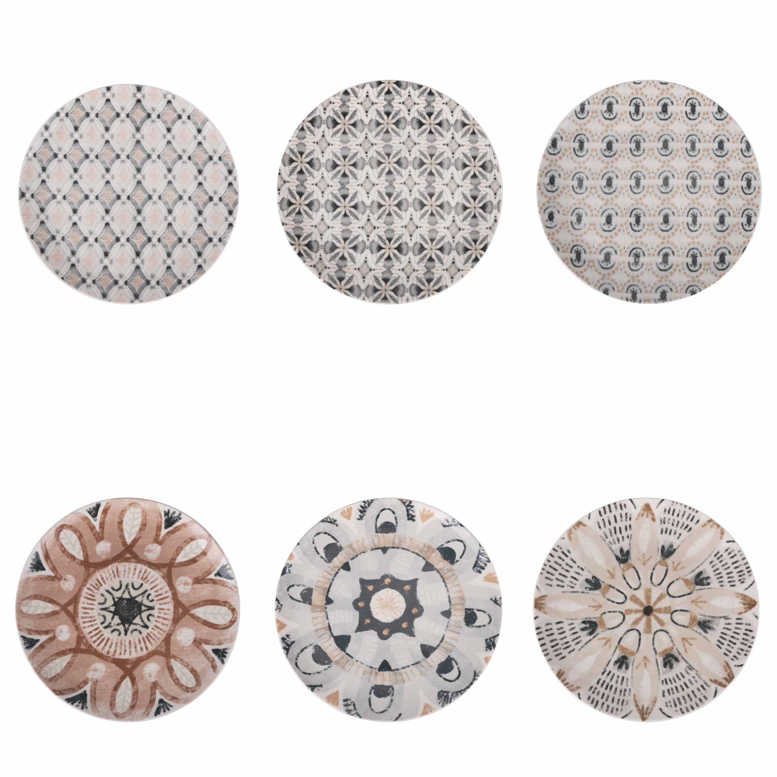 Set of 6 Porcelain Boho Chic Bohemian Fruit Plate