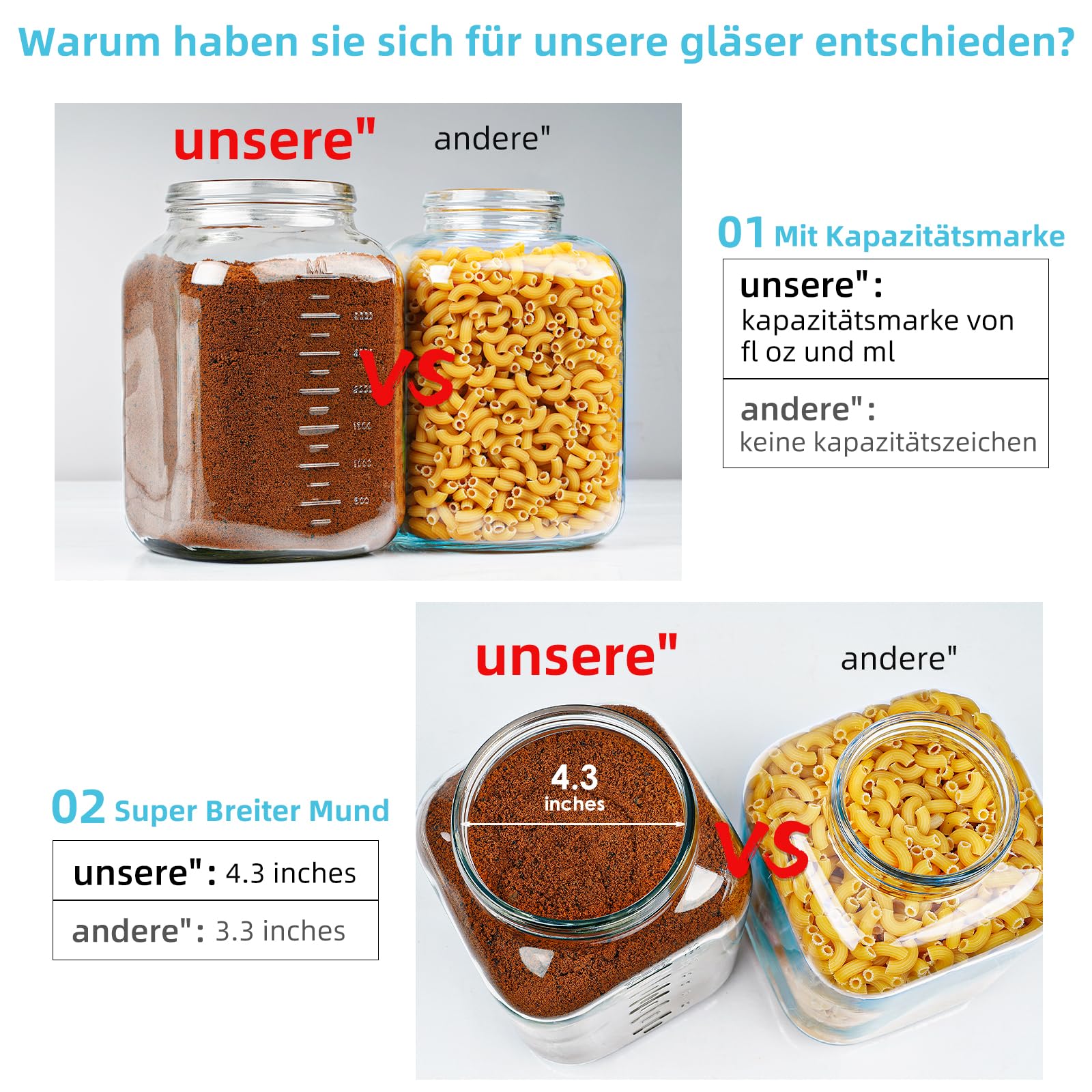 Absovetu Einmachgläser mit Bügelverschluss, 4 Liter, 2er Set Vorratsgläser | Bügelgläser, Drahtbügelgläser, Fermentierglas, Glasbehälter mit Deckel, für Kimchi Mehl Sauerteig Spaghetti Kaffee Mason Jar