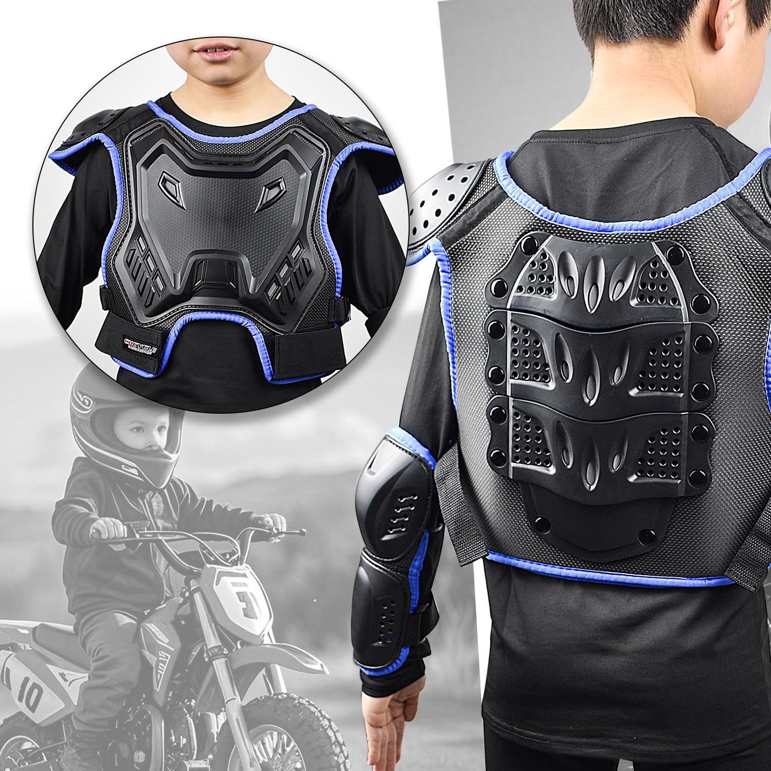 Tuta da motocicletta per bambini, protezione toracica con ginocchiere, gomitiere, per giovani, mountain bike, ciclismo, pattinaggio