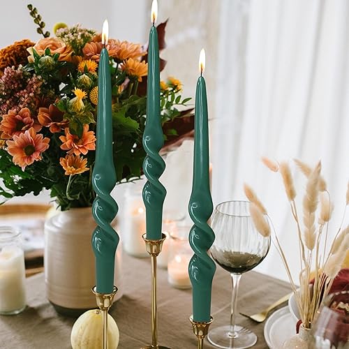 Miniatura 6 de Velas de Navidad en espiral, 4 unidades, velas trenzadas, color verde oscuro, velas cónicas sin perfume, de 9.5 pulgadas, sin humo, para vacaciones,