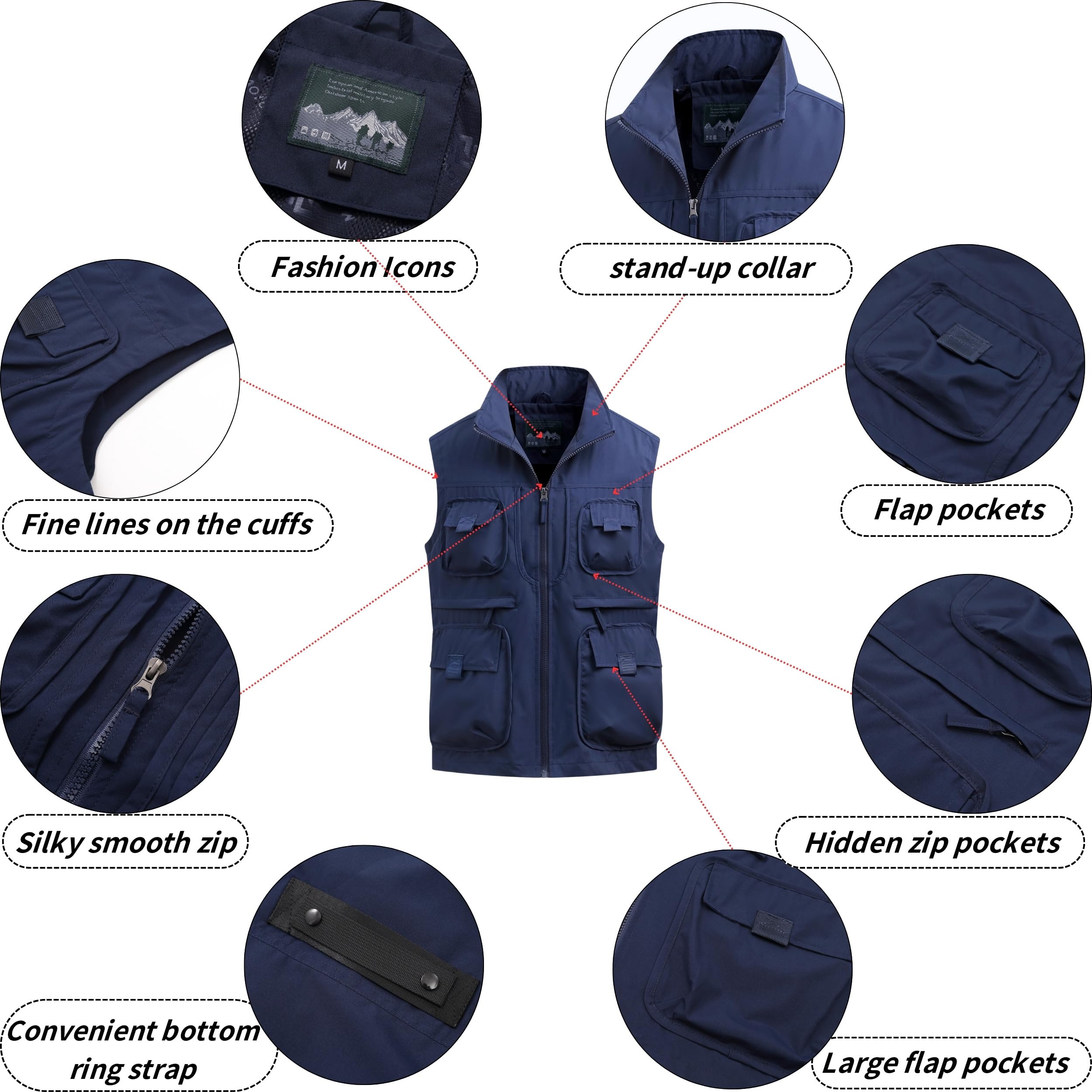 Hombres Al Aire Libre Chaleco de Pesca Multibolsillos Casual Chaqueta Secado Rápido Malla Chaleco Ligero Sin Mangas Chaqueta Fotografía Caza Cámping Senderismo