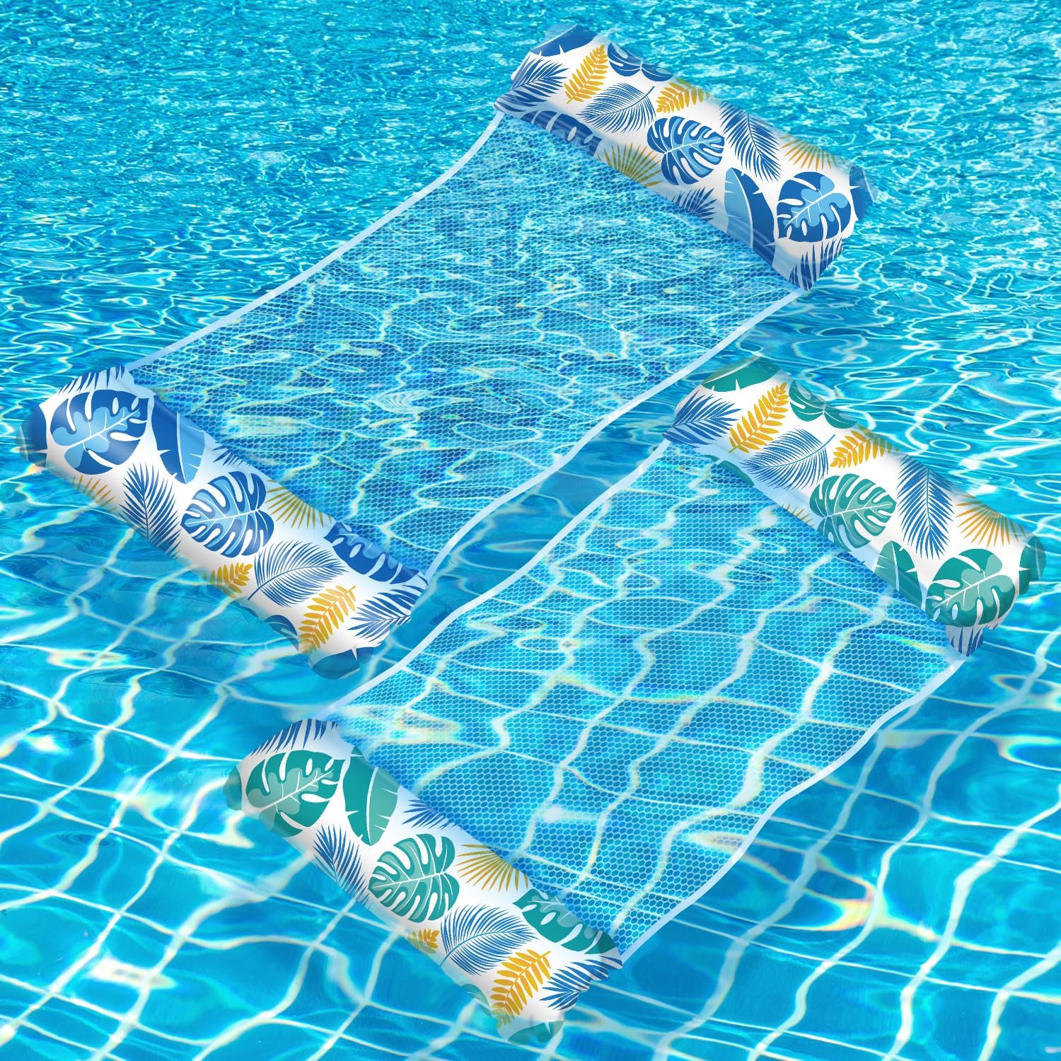Luftmatratze Pool, 2 Stück Wasserhängematte, XL Luftmatratze Wasser, 4 IN 1 Wasserspielzeug Pool LuftmatratzeErwachsene, Wasserhängematte Mit Netz Aufblasbare Pool Zubehör Spielzeug Spaß