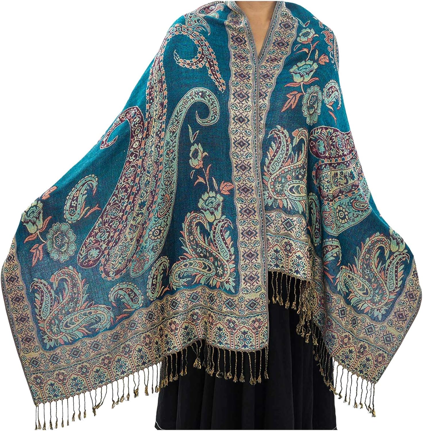 Paisley Pashmina Rave Scarf,Indian Shawl Wraps for Women Exotic Shawls Scarves for Evening Dresses